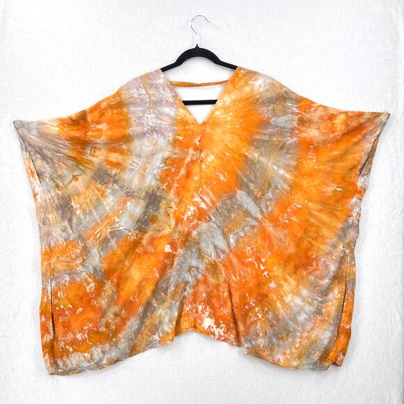 Tie Dye Short Kimono Womens One Size Orange Gray Boho Festival THUNDER TEXTILE - Picture 9 of 10